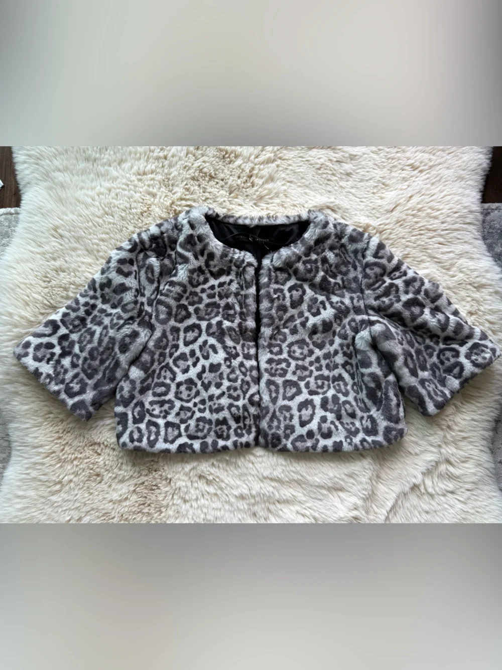 White House Black Market Girls' Faux Fur Leopard Jacket - Gray